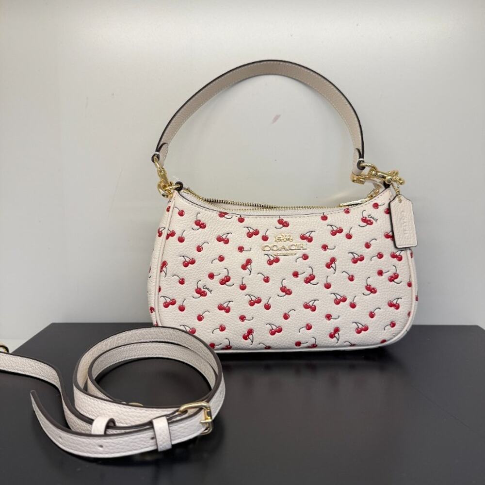 Coach Teri Shoulder Bag With Cherry Print CFG01 pebbled leather/Gold/Chalk Multi - Picture 2 of 7